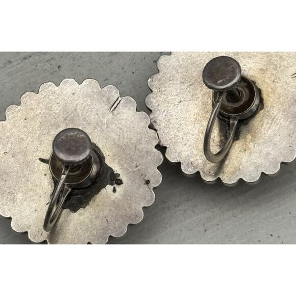 Old Fred Harvey Era Bead Center Native American Sterling Earrings 12.16G - Picture 4 of 5